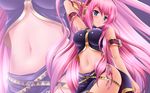  armband blue_eyes blush breasts covered_nipples detached_sleeves headphones highres large_breasts long_hair megurine_luka midriff navel obiwan pink_hair skirt solo very_long_hair vocaloid wallpaper widescreen zoom_layer 