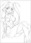  :d aoba_anoa bare_shoulders breasts cleavage greyscale large_breasts leotard long_hair looking_at_viewer mizuki_makoto monochrome open_mouth otomedius revealing_clothes simple_background sketch smile solo twintails very_long_hair white_background 