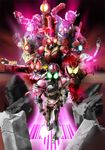  armor belt blue_eyes glowing glowing_eyes green_eyes gun horn horns kamen_rider kamen_rider_555 kamen_rider_agito kamen_rider_blade kamen_rider_dcd kamen_rider_decade kamen_rider_den-o kamen_rider_den-o_(series) kamen_rider_faiz kamen_rider_hibiki kamen_rider_hibiki_(series) kamen_rider_kabuto kamen_rider_kiva kamen_rider_kiva_(series) kamen_rider_kuuga kamen_rider_ryuki_(series) mask matchin multiple_boys pose red_eyes weapon yellow_eyes 