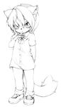  animal_ears bad_id bad_pixiv_id cat_ears copyright_request greyscale highres kumuiutabito monochrome solo tail 