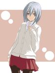  cardigan original pantyhose purple_eyes school_uniform silve silver_hair solo 