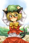  animal_ears blonde_hair bow bowtie cat_ears cat_tail chen chen_(cosplay) cosplay face harusame_(unmei_no_ikasumi) hat lunasa_prismriver multiple_tails short_hair solo tail touhou 
