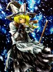  298_(jp6stmg8) bad_id bad_pixiv_id blonde_hair braid broom gloves hat kirisame_marisa perfect_cherry_blossom scarf short_hair side_braid snow solo touhou witch_hat yellow_eyes 