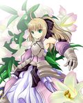  armor armored_dress artoria_pendragon_(all) bad_id bad_pixiv_id blonde_hair dress fate/stay_night fate/unlimited_codes fate_(series) flower gauntlets green_eyes ponytail saber saber_lily solo takanasi123 