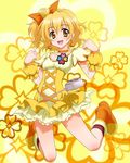  :d blonde_hair boots choker cure_pine dress earrings fresh_precure! hair_ornament heart heart_hair_ornament jewelry magical_girl open_mouth orange_choker peter_(gvb) precure short_hair skirt smile solo yamabuki_inori yellow yellow_background yellow_skirt 