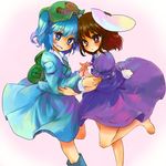  animal_ears backpack bag barefoot blue_eyes blue_hair brown_hair feet hands hat inaba_tewi kawashiro_nitori key multiple_girls poop red_eyes rotan short_hair tail touhou twintails two_side_up 