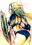  ass copyright_request elf fantasy green_hair pointy_ears shield shouna_mitsuishi solo sword weapon 