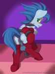  2013 anus balls blue_fur blue_hair blush crombie crombiettw equine feral friendship_is_magic fur green_eyes hair male mammal my_little_pony open_mouth pegasus penis purple_background red_clothing soarin soarin_(mlp) socks solo wings wonderbolts_(mlp) 