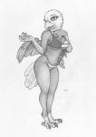  2018 anthro avian bikini bird breasts claws cleavage clothed clothing digitigrade eagle ecmajor eyelashes feathers female healthcare_eagle looking_at_viewer monochrome open_mouth scales simple_background smile solo swimsuit tongue tongue_out united_states_of_america white_background wide_hips wings 