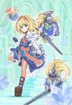  alice_margatroid armor blonde_hair blue_eyes book bow capelet crystal doll dress hair_bow hairband helmet hourai_doll long_hair pantyhose polearm ribbon shanghai_doll sheer_legwear short_hair solo spear sword touhou weapon x172xqqq 