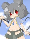  animal_ears blush chibi flat_chest grey_hair highres jewelry mouse_ears mouse_tail navel nazrin nekoyama no_panties pendant red_eyes short_hair sweat tail touhou 