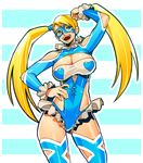  blonde_hair blue_eyes blue_leotard breasts large_breasts leotard long_hair mask okada_(hoooojicha) rainbow_mika solo street_fighter street_fighter_zero_(series) twintails 