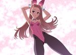  animal_ears blush bow bowtie brown_eyes brown_hair bunny_ears bunnysuit collarbone detached_collar forehead idolmaster idolmaster_(classic) idolmaster_2 kaimuu_(fahrenheit724) long_hair minase_iori open_mouth pantyhose solo very_long_hair 