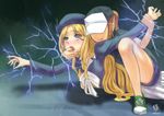  1girl alternate_hairstyle baseball_cap beret blonde_hair brown_hair electricity frenda_seivelun hat long_hair misaka_mikoto ponytail qingmingtongzi to_aru_kagaku_no_railgun to_aru_majutsu_no_index 