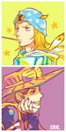  blonde_hair blue_eyes gyro_zeppeli hat johnny_joestar jojo_no_kimyou_na_bouken long_hair male_focus min_(minyinr) multiple_boys nail_polish steel_ball_run 