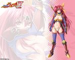  1girl areola areolae belly breasts cleavage fingerless_gloves gloves headgear ikazuchi_no_senshi_raidy ikazuchi_no_senshi_raidy_ii long_hair navel red_eyes red_hair standing sword wallpaper weapon 