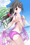  ass beach bikini black_hair from_behind long_hair looking_back love_live! love_live!_school_idol_project low_twintails neginuta red_eyes smile solo swimsuit twintails yazawa_nico 