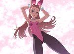  animal_ears blush bow bowtie brown_eyes brown_hair bunny_ears bunnysuit collarbone detached_collar forehead idolmaster idolmaster_(classic) kaimuu_(fahrenheit724) long_hair minase_iori open_mouth pantyhose solo very_long_hair 