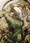  blonde_hair dagger diego_brando dinosaur gloves green_shirt hat highres jojo_no_kimyou_na_bouken painfultree scary_monsters_(stand) shirt short_hair stand_(jojo) steel_ball_run sweater tail the_world turtleneck weapon 