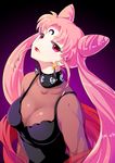  bad_id bad_pixiv_id bishoujo_senshi_sailor_moon black_lady breasts chibi_usa cleavage crystal_earrings double_bun earrings eloosia facial_mark forehead_mark frown jewelry large_breasts lips long_hair older pink_hair purple_background red_eyes sash solo twintails 