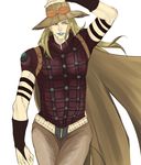  bad_id bad_pixiv_id belt blonde_hair blue_eyes cape gloves gyro_zeppeli hat highres jojo_no_kimyou_na_bouken kuranbosa lipstick long_hair makeup male_focus solo steel_ball_run 