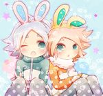  animal_ears brothers bunny_ears fubuki_atsuya fubuki_shirou inazuma_eleven inazuma_eleven_(series) male_focus multiple_boys open_mouth siblings sitting star wince yoshida_(nono_ko) 