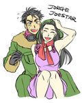  1girl bad_id bad_pixiv_id battle_tendency black_hair couple dress george_joestar_ii gloves goggles goggles_around_neck hat jojo_no_kimyou_na_bouken lisa_lisa military military_uniform scarf tetsuo_(adamas) uniform 