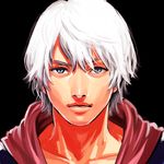  blue_eyes devil_may_cry devil_may_cry_4 hood male_focus nero_(devil_may_cry) okada_(hoooojicha) portrait solo white_hair 