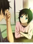  1girl ? ahoge black_hair blue_eyes father_and_daughter hyouka if_they_mated oreki_houtarou original rito453 short_hair 