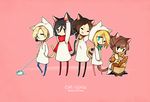  animal_ears annie_leonhardt black_hair blonde_hair blue_eyes brown_eyes brown_hair cat_ears catskeys christa_renz closed_eyes food freckles mikasa_ackerman mouse multiple_girls pantyhose ponytail sasha_braus scarf shingeki_no_kyojin short_hair smile ymir_(shingeki_no_kyojin) 