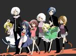  2boys 6+girls ao_oni aya_drevis bad_id bad_pixiv_id bangs bare_shoulders black_background blonde_hair blood blue_dress blue_eyes blue_hair bow braid brown_hair chainsaw corpse_party crossover dress glasses green_dress green_eyes hair_bow hair_ornament hiroshi_(ao_oni) ib knife long_hair looking_at_another looking_at_viewer mad_father madotsuki majo_no_ie mary_(ib) morishige_sakutarou multiple_boys multiple_crossover multiple_girls parted_bangs pinafore_dress red_bow red_eyes ribbon sabitsuki saliva scarf school_uniform scissors screwdriver short_hair simple_background skirt sweatdrop swept_bangs thighhighs urotsuki viola_(majo_no_ie) weapon white_hair yume_2kki yume_nikki zettai_ryouiki 