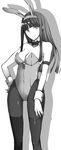  animal_ears armband bad_id bad_pixiv_id bow bowtie bunny_ears bunnysuit detached_collar fishnet_pantyhose fishnets greyscale kaguya_hime_(otogi_taisen_fantasma) long_hair monochrome otogi_taisen_fantasma pantyhose thighhighs thighhighs_over_pantyhose wrist_cuffs yosimura 