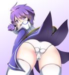  :p ahoge aisha_(elsword) ass cameltoe elsword gradient gradient_background hair_tubes magician_(elsword) panties pinyshi purple_background purple_eyes purple_hair purple_skirt short_hair skirt solo thighhighs tongue tongue_out underwear white_background white_legwear white_panties 