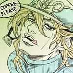  blonde_hair diego_brando english hat jojo_no_kimyou_na_bouken licking_lips lowres male_focus official_style se-am solo steel_ball_run tongue tongue_out 