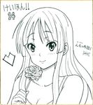  akiyama_mio black_eyes ckst flower greyscale highres k-on! k-on!_movie long_hair monochrome rose shikishi singing! smile solo traditional_media 