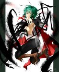  androgynous antennae backless_outfit bifrst boots cape green_hair highres insect_wings knee_boots looking_at_viewer looking_back pants red_eyes reverse_trap solo torn_cape touhou wings wriggle_nightbug 