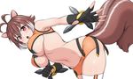  animal_ears antenna_hair bad_id bad_pixiv_id bare_shoulders bent_over blazblue blush breasts brown_hair crop_top dual_wielding fingerless_gloves gloves holding large_breasts makoto_nanaya microskirt midriff open_mouth orange_skirt red_eyes revealing_clothes sein_(asylum-garden) short_hair skirt solo squirrel_ears squirrel_tail tail thighhighs tonfa underboob weapon 