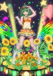  boots breasts flower frilled_skirt frills goggles goggles_on_head green_eyes green_hair gumi heart knee_boots medium_breasts musical_note short_hair skirt sleeveless smile solo sunflower tsuchi_ryuu vocaloid wrist_cuffs 