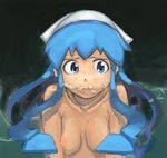  bad_id bad_pixiv_id blue_eyes blue_hair blush breasts bubble_blowing hat ikamusume kikiki_(hiya_mikan) long_hair looking_at_viewer medium_breasts nipples nude shinryaku!_ikamusume solo tentacle_hair tentacles water 