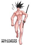  abs barefoot black_hair fundoshi g-room_honten heishiro_mitsurugi japanese_clothes katana long_hair muscle pectorals ponytail scabbard sheath sheathed shirtless soulcalibur soulcalibur_iii sword translation_request underwear underwear_only weapon 