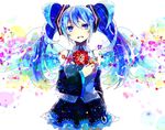  blue_eyes blue_hair detached_sleeves flower hatsune_miku long_hair shirayuki_towa skirt solo twintails vocaloid wings 