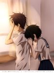  1girl ahoge black_hair brown_hair commentary_request crying hyouka rito453 school_uniform short_hair 