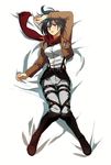  belt black_eyes black_hair boots breasts buckle dakimakura emblem full_body izuo jacket lying md5_mismatch medium_breasts mikasa_ackerman pants paradis_military_uniform scarf shingeki_no_kyojin short_hair solo thigh_strap training_corps_(emblem) 