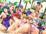  6+girls ahoge anus breast_grab cameltoe censored cg cocktail eyes_closed fellatio gakkou_mizugi game_cg gangbang glasses grabbing group_sex hair_ribbon harem long_hair multiple_girls nipples open_mouth oral orgy palm_tree penis pussy ribbon sex swimsuit swimsuit_aside tachibana_nanami tree tsukishima_meru twintails vaginal yukino_minawa 