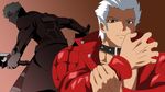  archer bad_id bad_pixiv_id dark_skin dark_skinned_male dual_persona fate/extra fate/extra_ccc fate_(series) jacket kanshou_&amp;_bakuya magi_the_labyrinth_of_magic multiple_boys parody projected_inset red_jacket style_parody sword weapon white_hair yakitori_(oni) 