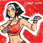  alternate_costume black_hair borockman braid breasts chae_lim fingerless_gloves gloves grey_eyes kof:_maximum_impact medium_breasts midriff mixed_martial_arts multicolored_hair navel short_hair single_braid smile snk solo sports_bra the_king_of_fighters toned two-tone_hair white_hair 