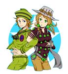  1girl blonde_hair cosplay dixie_cup_hat gyro_zeppeli gyro_zeppeli_(cosplay) hat higashikata_jousuke_(jojolion) higashikata_jousuke_(jojolion)_(cosplay) hirose_yasuho johnny_joestar jojo_no_kimyou_na_bouken jojolion military_hat nisenensatsu steel_ball_run time_paradox 