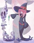  1girl artist_request female grin hair_over_one_eye hat little_witch_academia long_hair ma2da pink_hair poison red_eyes skull smile smoke solo sucy_manbabalan teeth witch witch_hat 