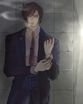  1boy belt cigarette city_hunter highres long_coat necktie saeba_ryou smoking solo 