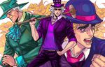  blonde_hair bowler_hat hammer hat jojo_no_kimyou_na_bouken ka_du long_hair male_focus multiple_boys multiple_persona old robert_eo_speedwagon scar sledgehammer top_hat younger 